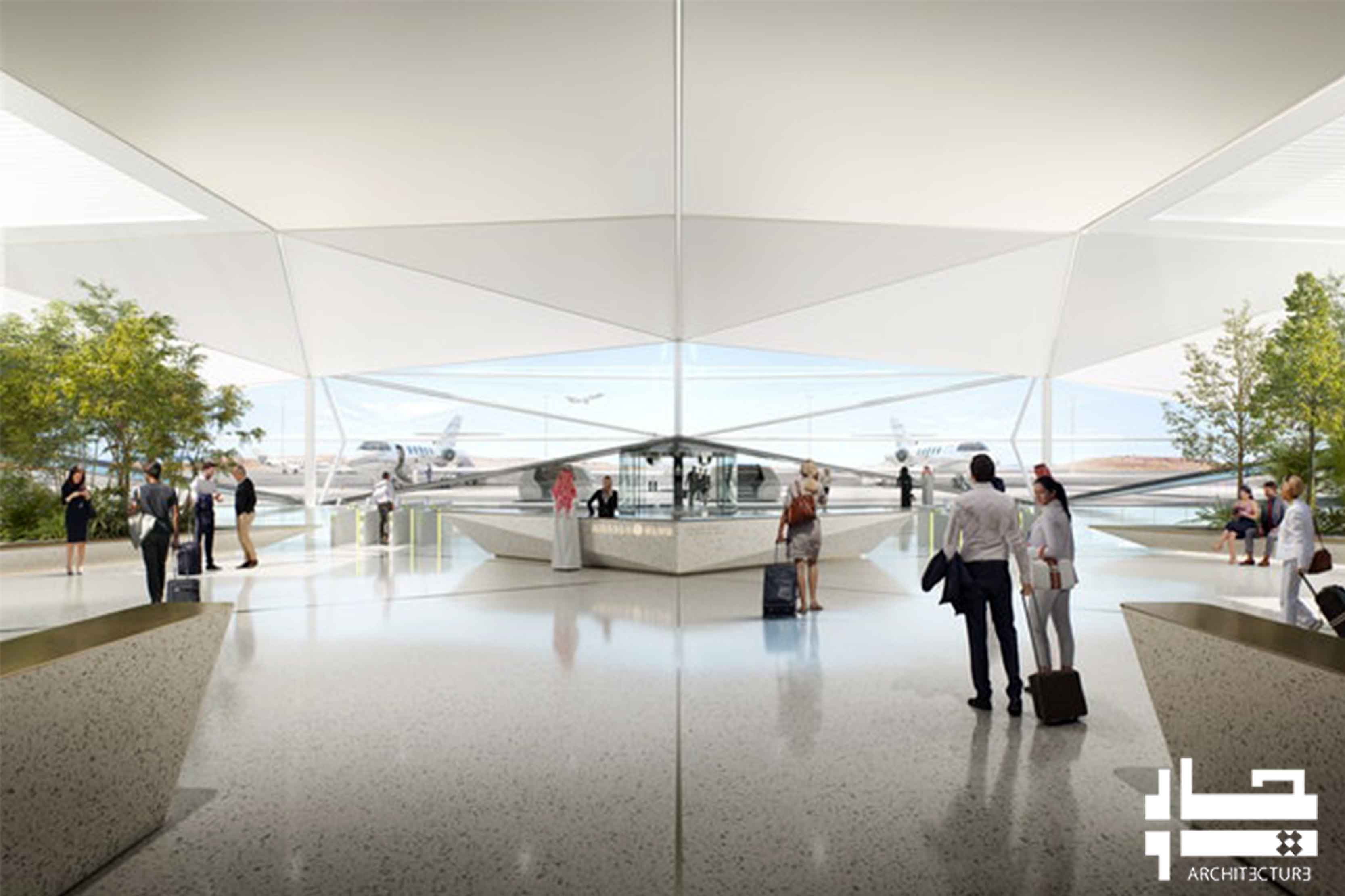 فرودگاه با طرح هندسی مواج و آینه